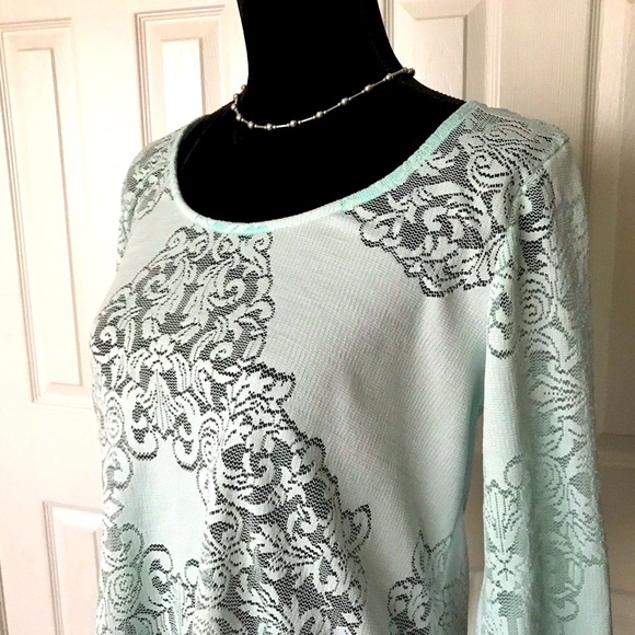 Stylish mint green lace long sleeved top - Picture 4 of 5